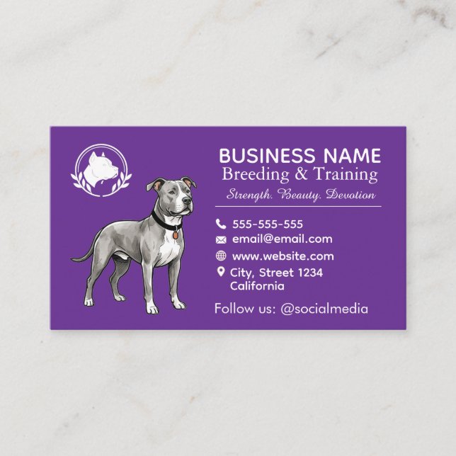 Carte De Visite Chenil et Éleveur de Terrier Pit Bull Professionne (Devant)