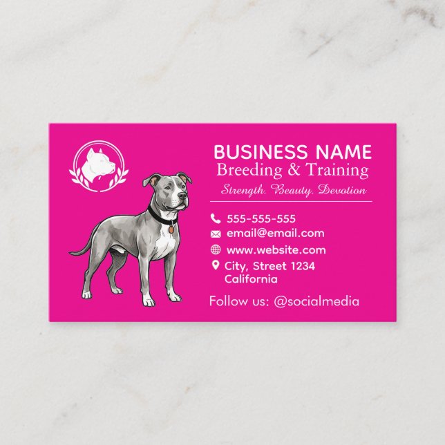 Carte De Visite Chenil et Éleveur de Terrier Pit Bull Professionne (Devant)