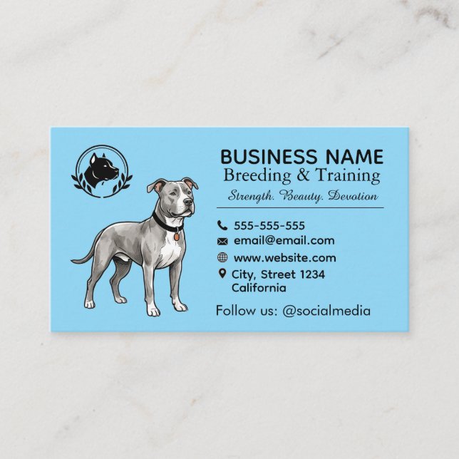 Carte De Visite Chenil et Éleveur de Terrier Pit Bull Professionne (Devant)