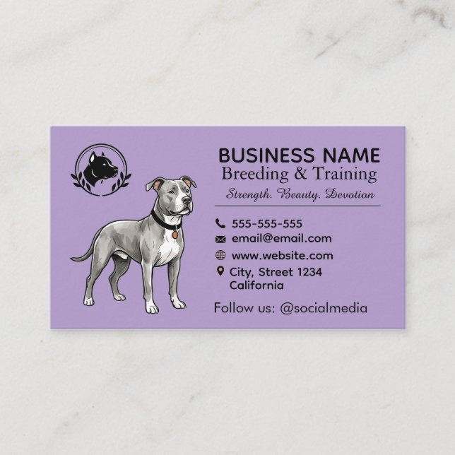 Carte De Visite Chenil et Éleveur de Terrier Pit Bull Professionne (Devant)