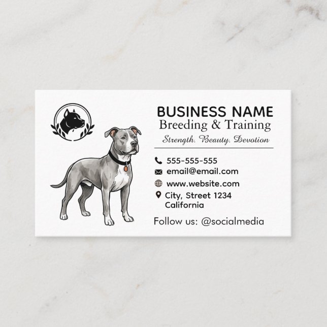 Carte De Visite Chenil et Éleveur de Terrier Pit Bull Professionne (Devant)