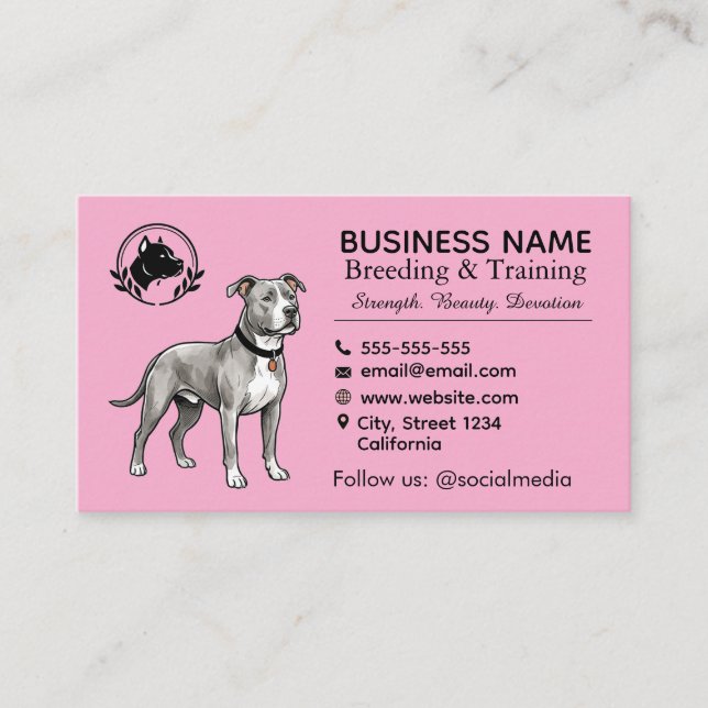 Carte De Visite Chenil et Éleveur de Terrier Pit Bull Professionne (Devant)
