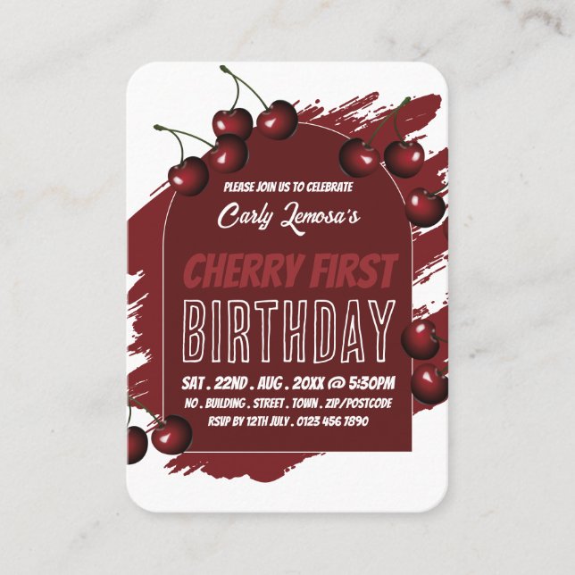 Carte De Visite Cherry Design Berry First Birthday Handout Billets (Devant)