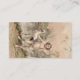 Carte De Visite Cherub vintage avec cigogne près du lac