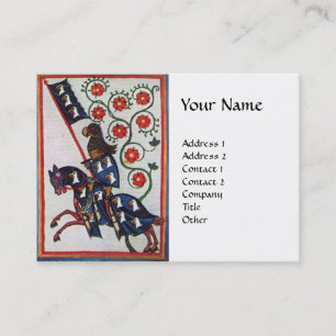 Carte De Visite CHEVAL CHEVAL BLEU ROUGE Roses médiévales Blancs