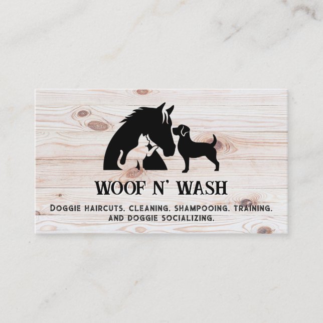 Carte De Visite Cheval Chien Chat | Grain de bois (Devant)