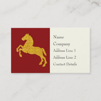 Carte De Visite Cheval d'or de motif de pétale de Lotus sur rouge