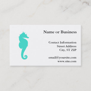 Carte De Visite Cheval Marin Turquoise sur Fond Blanc