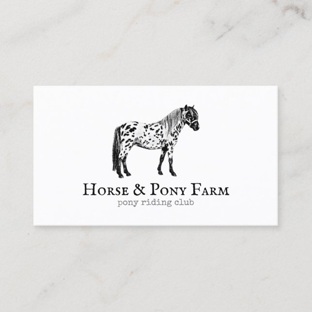 Carte De Visite Cheval Poney Noir Blanc (Devant)