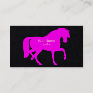 Carte De Visite cheval trotteur rose néon sur fond noir
