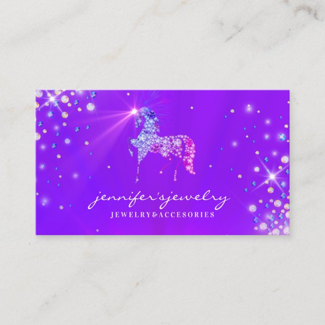Carte De Visite Cheval Unicorne Diamants Violet (Devant)