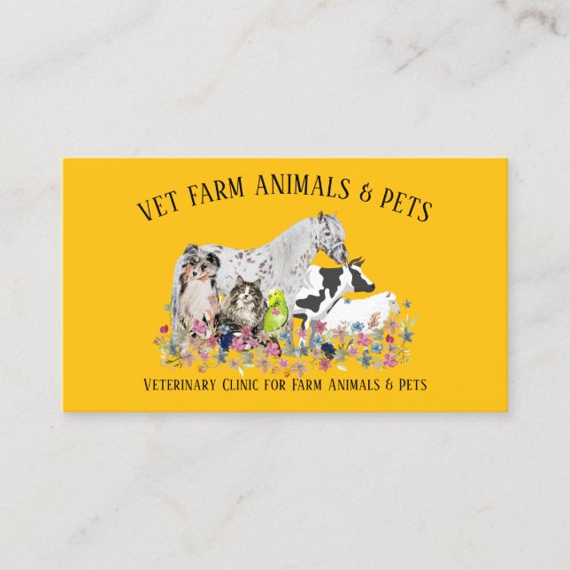 Carte De Visite Cheval Vache Mouton Chien Chat Oiseau Orange Anima (Devant)