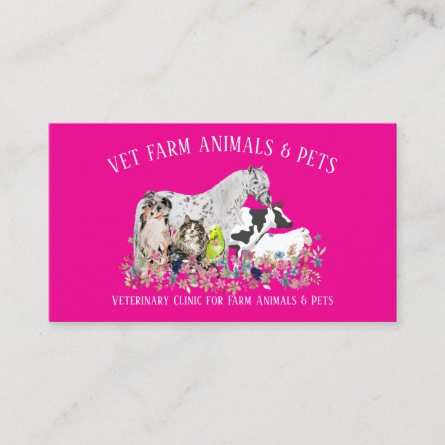 Carte De Visite Cheval Vache Mouton Chien Chat Oiseau Rose Animal  (Devant)