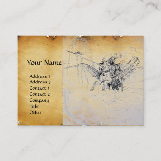 Carte De Visite CHEVALIER MÉDIÉVAL À CHEVAL SUR PEGASUS Parchemin