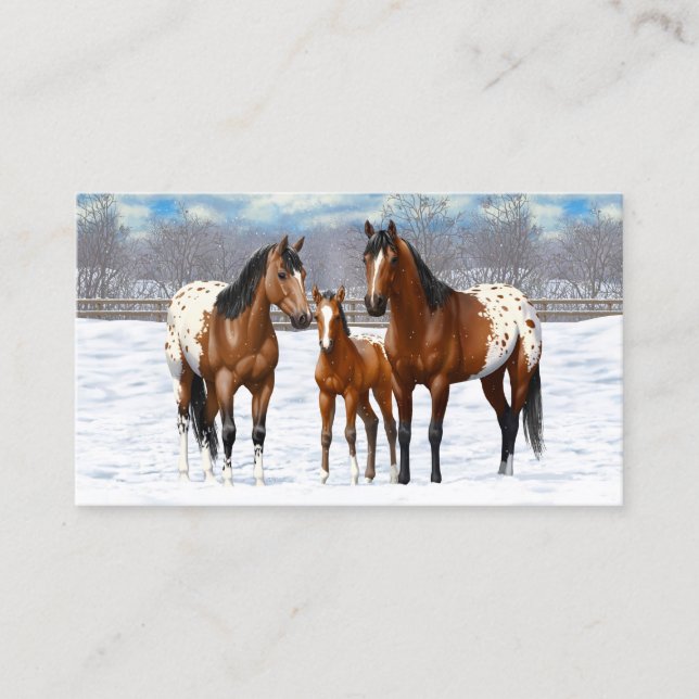 Carte De Visite Chevaux Appaloosa De Baie Brown En Neige (Devant)