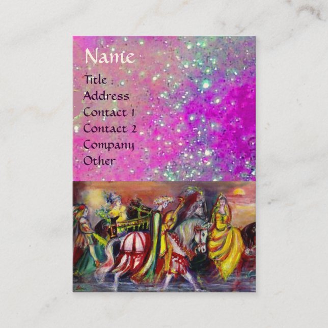Carte De Visite CHEVAUX EN NUIT violet violet éclat d'or (Devant)