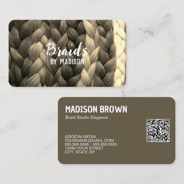 Carte De Visite Cheveux Braider Custom QR (Devant / Derrière)