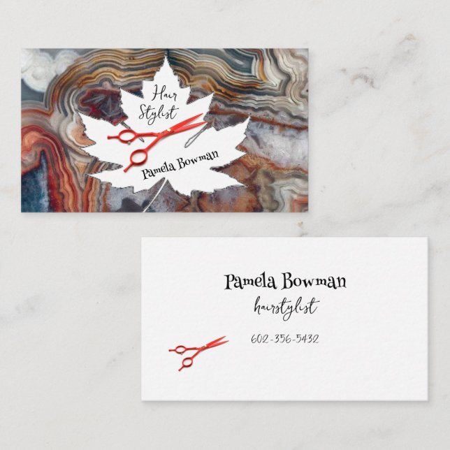 Carte De Visite Cheveux dentelle Agate Pierre Rouge Ciseaux (Devant / Derrière)