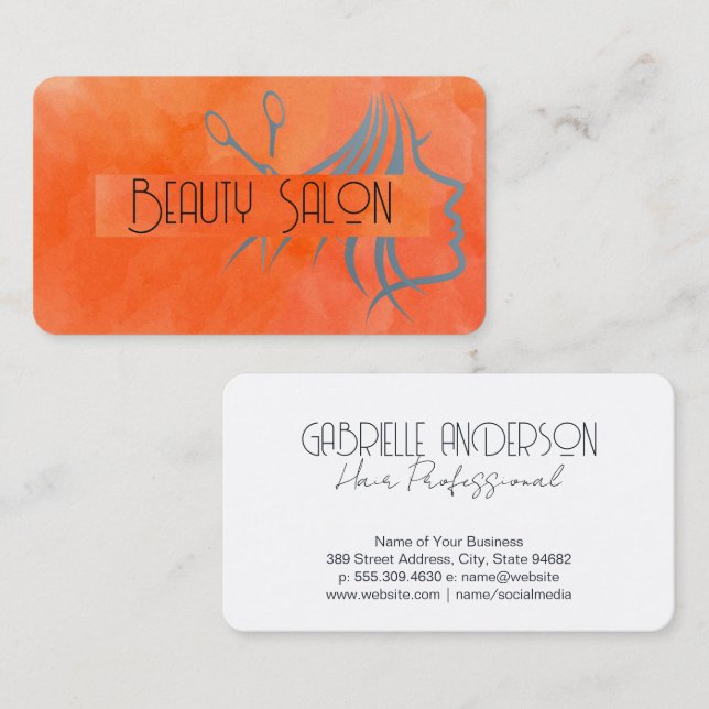 Carte De Visite Cheveux et Beauté | Texture aquarelle  (Devant / Derrière)