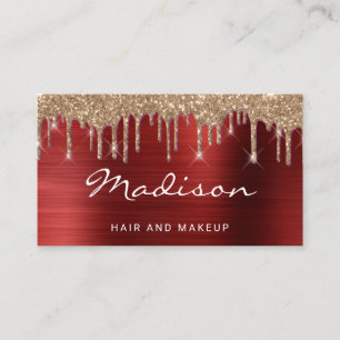 Carte De Visite Cheveux et Maquillage Glam Red Metal Gold Paillett