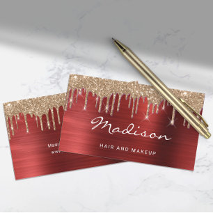 Carte De Visite Cheveux et Maquillage Glam Red Metal Gold Paillett
