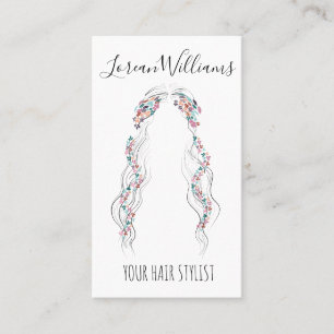 Carte De Visite Cheveux minimaliste mariée Wavy Cheveux Floral QR