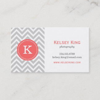 Carte De Visite Chevron gris et corail sur mesure Monogramme perso