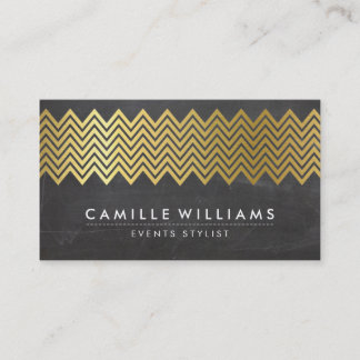 Carte De Visite CHEVRON MODERNE motif feuille or gris tableau noir