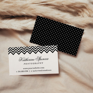 Carte De Visite Chevron moderne noir et blanc et Pois