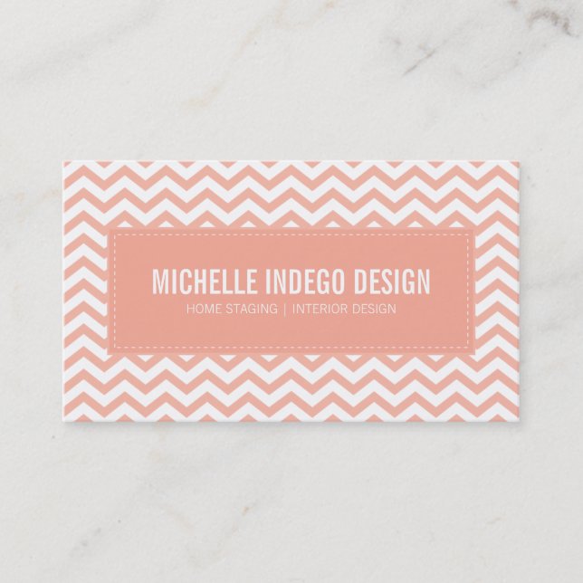 CARTE DE VISITE chevron motif corail pâle (Devant)