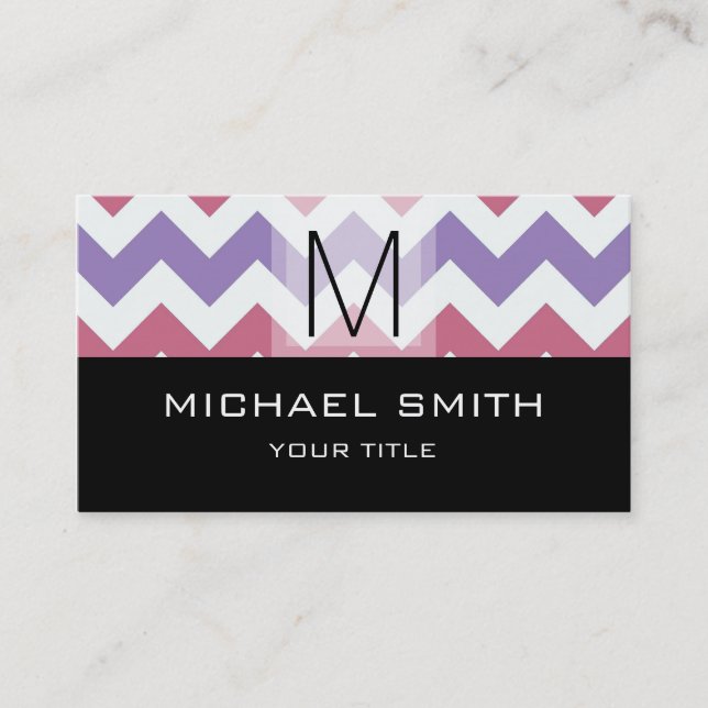 Carte De Visite Chevron Motif moderne Monogramme noir (Devant)