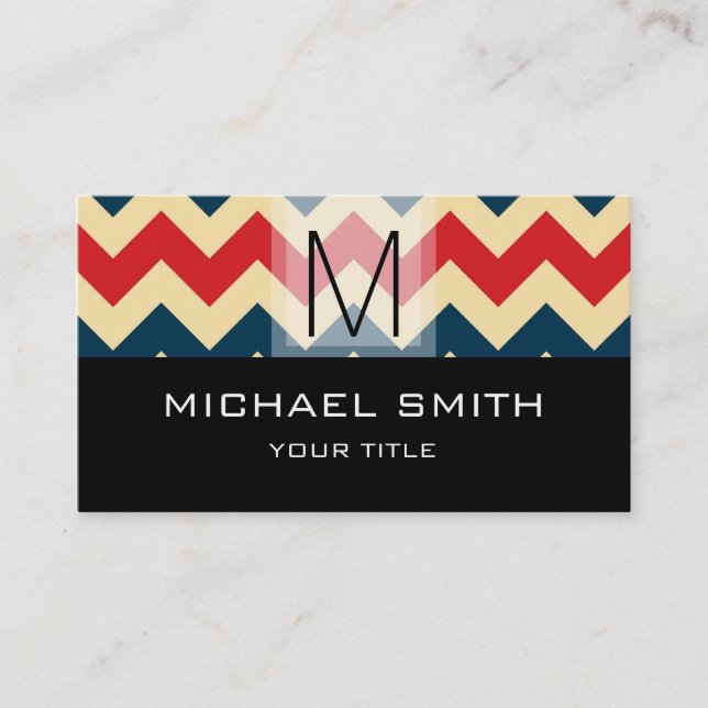 Carte De Visite Chevron Motif Moderne Monogramme noir #10 (Devant)