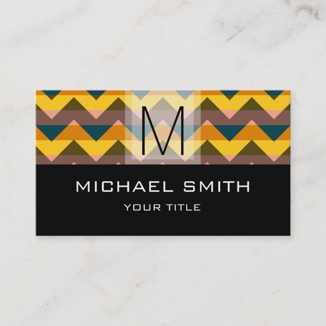 Carte De Visite Chevron Motif Moderne Monogramme noir #11 (Devant)