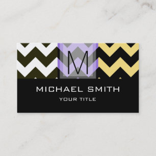 Carte De Visite Chevron Motif moderne Monogramme noir #2