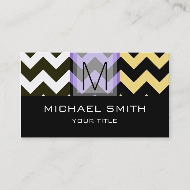 Carte De Visite Chevron Motif moderne Monogramme noir #2 (Devant)