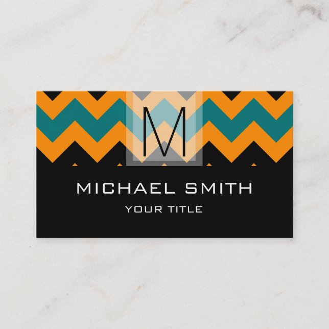 Carte De Visite Chevron Motif moderne Monogramme noir #8 (Devant)