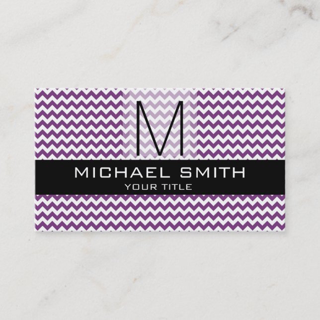 Carte De Visite Chevron Motif Noir Monogramme moderne #6 (Devant)