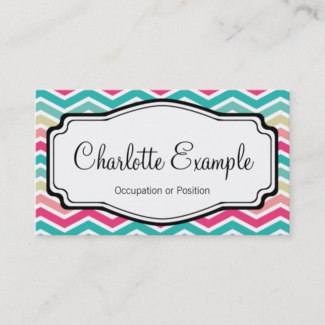 Carte De Visite Chevron personnel rose Turquoise (Devant)