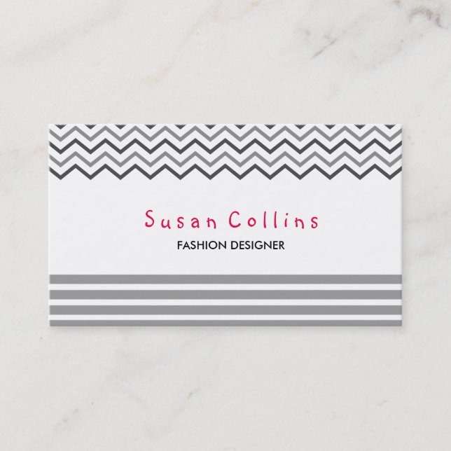 Carte De Visite Chevron rayé Propre Mode Gris Simple (Devant)