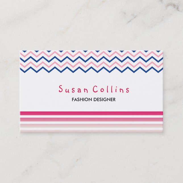 Carte De Visite Chevron rayé propre mode rose simple (Devant)