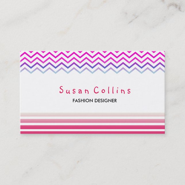 Carte De Visite Chevron rayé propre mode rose simple (Devant)