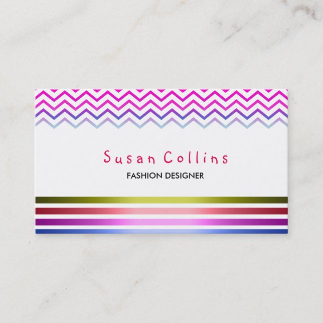 Carte De Visite Chevron rayé propre mode rose simple (Devant)