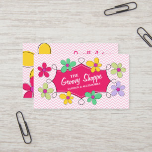 Carte De Visite Chevron Zigzag Cadre de Doodle Floral Rose