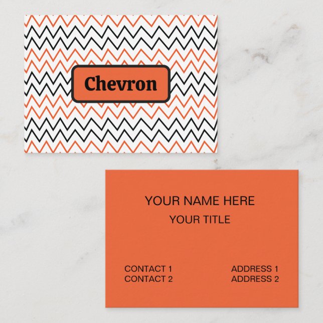 Carte De Visite Chevron Zigzag Orange Noir (Devant / Derrière)