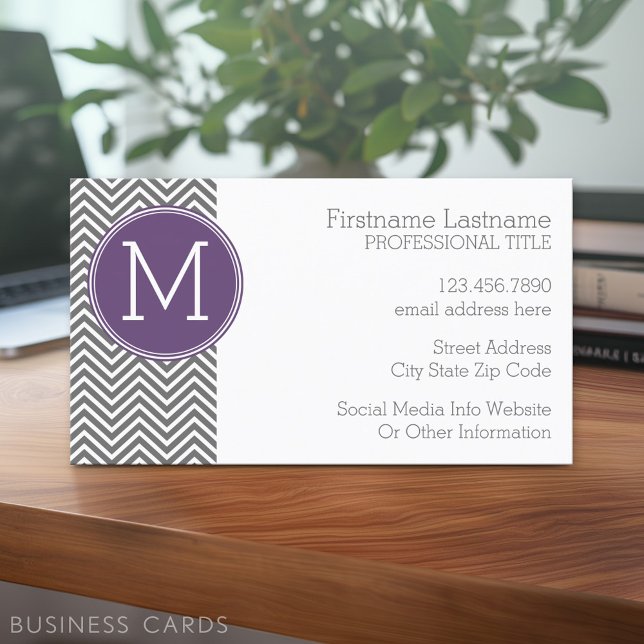 Carte De Visite Chevrons gris avec Monogramme personnalisé classiq (Custom Business Card - Online Template Plus Low Quantity Printing)