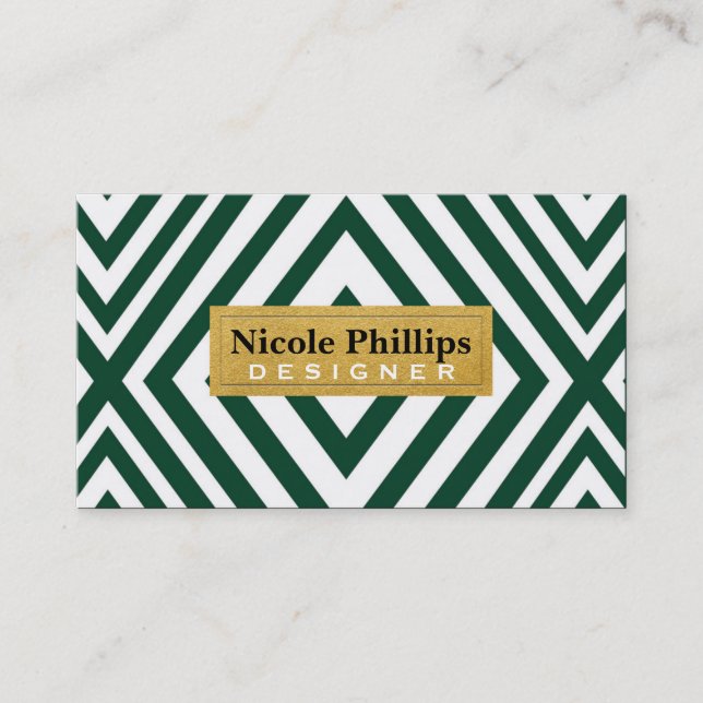 Carte de visite chic à ligne géométrique verte bla (Devant)