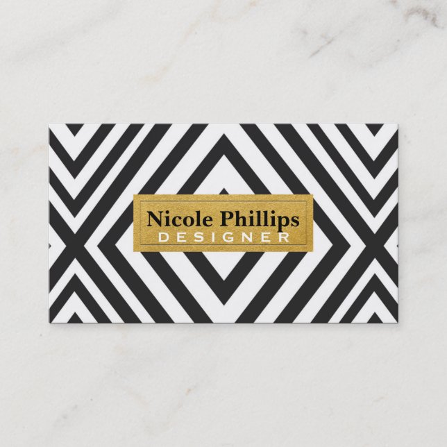Carte de visite chic à lignes géométriques noir et (Devant)