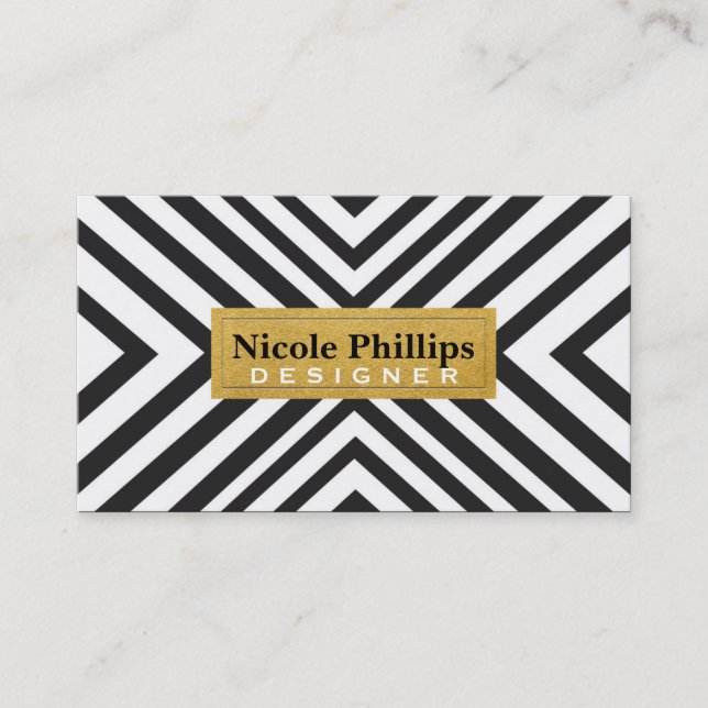 Carte de visite chic à lignes géométriques noir et (Devant)