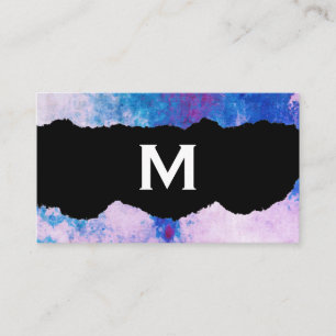 Carte De Visite Chic Aquarelle bleu violet émaillé avec Monogramme