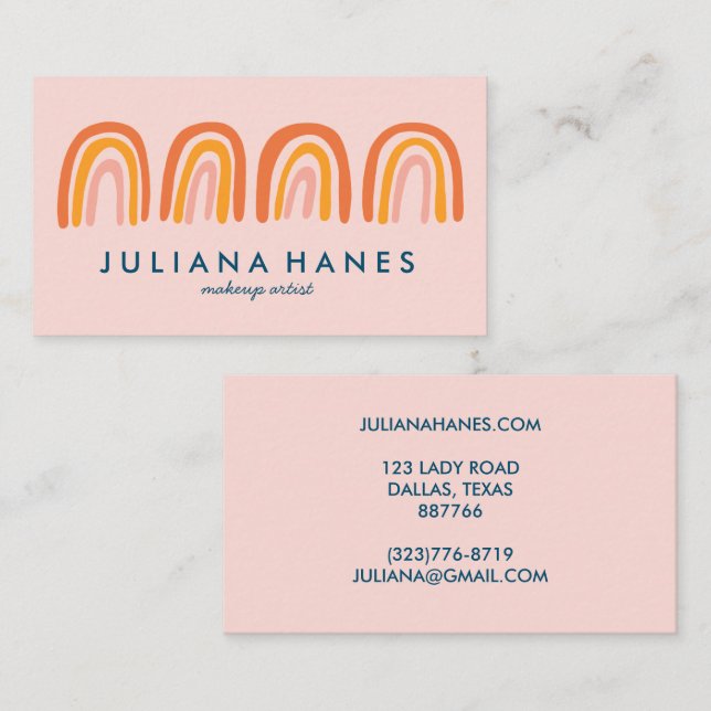Carte De Visite Chic Arcs-en-ciel rose simple (Devant / Derrière)